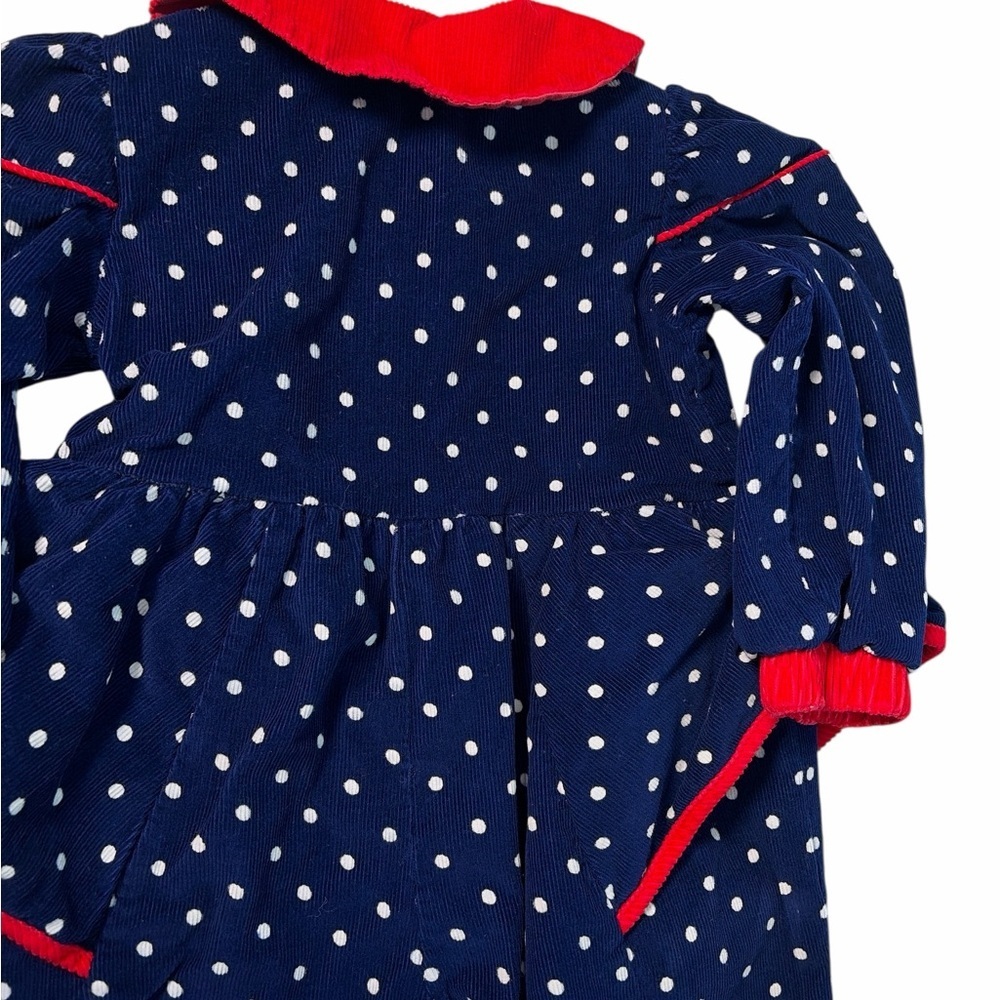 vintage girl's navy blue romper polka dots red collar Sz4 100% Cotton - Picture 6 of 9